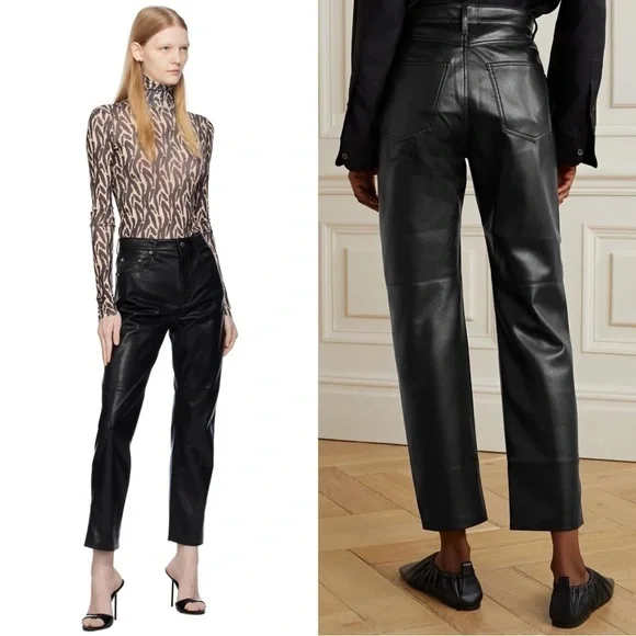 NEW NANUSHKA Vinni 90s High Rise Vegan Faux Leather Straight Leg‎ Ankle Pants L - Picture 7 of 16
